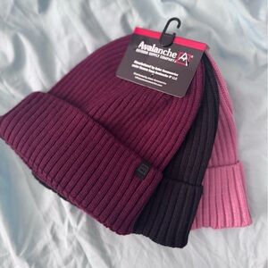 Avalanche Trio of Ribbed Knit Beanies in Pink, Purple, and Black